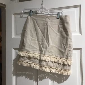 Loft beige linen fringe skirt